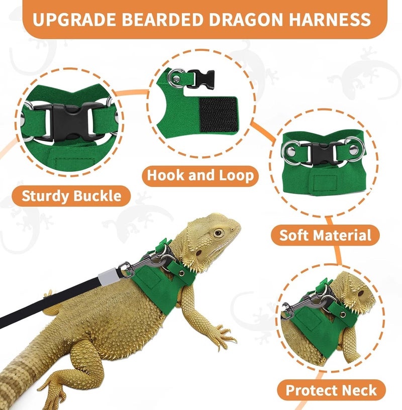 VOXGET 3 Pack Bearded Dragon Leash and Harness Set, Retractable 9.8FT Leash with 3 Sizes Adjustable Soft Harness for Reptile Small Animals Walking, Cute Lizard Vest Clothes for Reptile Lovers -Green - Image 2